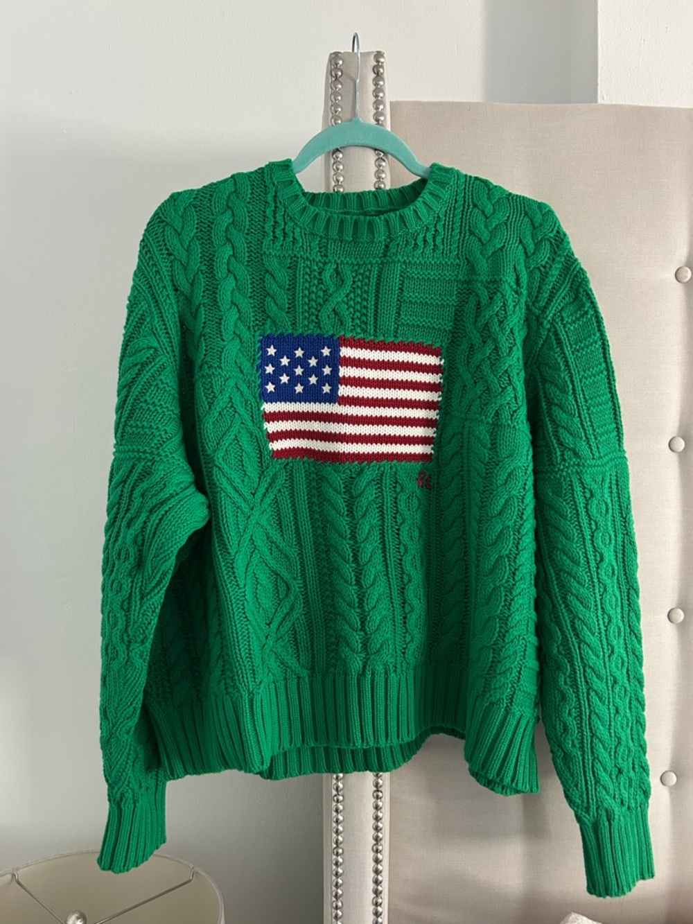 New Ralph Lauren green cable knit flag sweater XXL